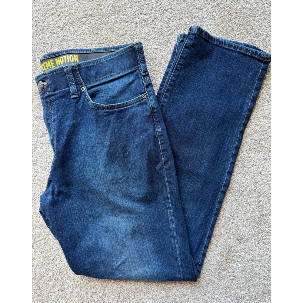 Lee Extreme Motion Mens 36x34 Straight Fit Tapered Leg Jeans Dark Wash Blue